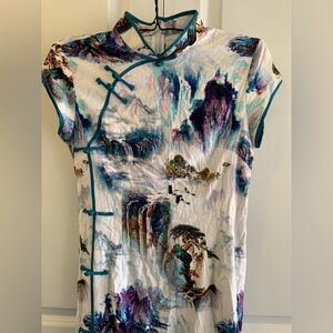 Hemp Blend Scenic Print Maxi Dress